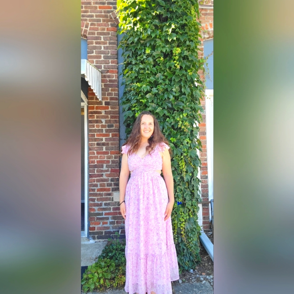Pink Maxi Dress Formal Side Cutout Back Cutout Wedding Guest Dress